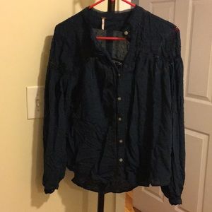 Navy Free People Button Down blouse